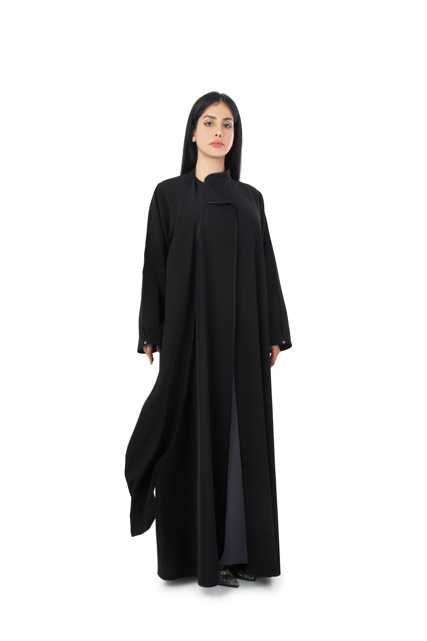 Buy this lightweight black abaya with lined stitching  Hanayen Luxury  Abaya, Jalabiya, Sheila and Hijab Online in UAE