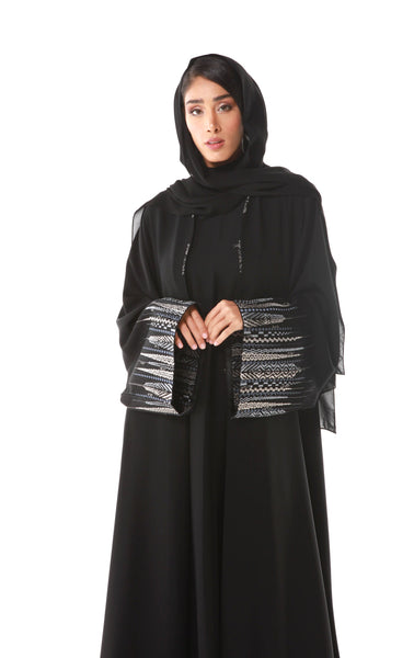 Hanayen Classic Black Abaya With Embroidery Work On Sleeve