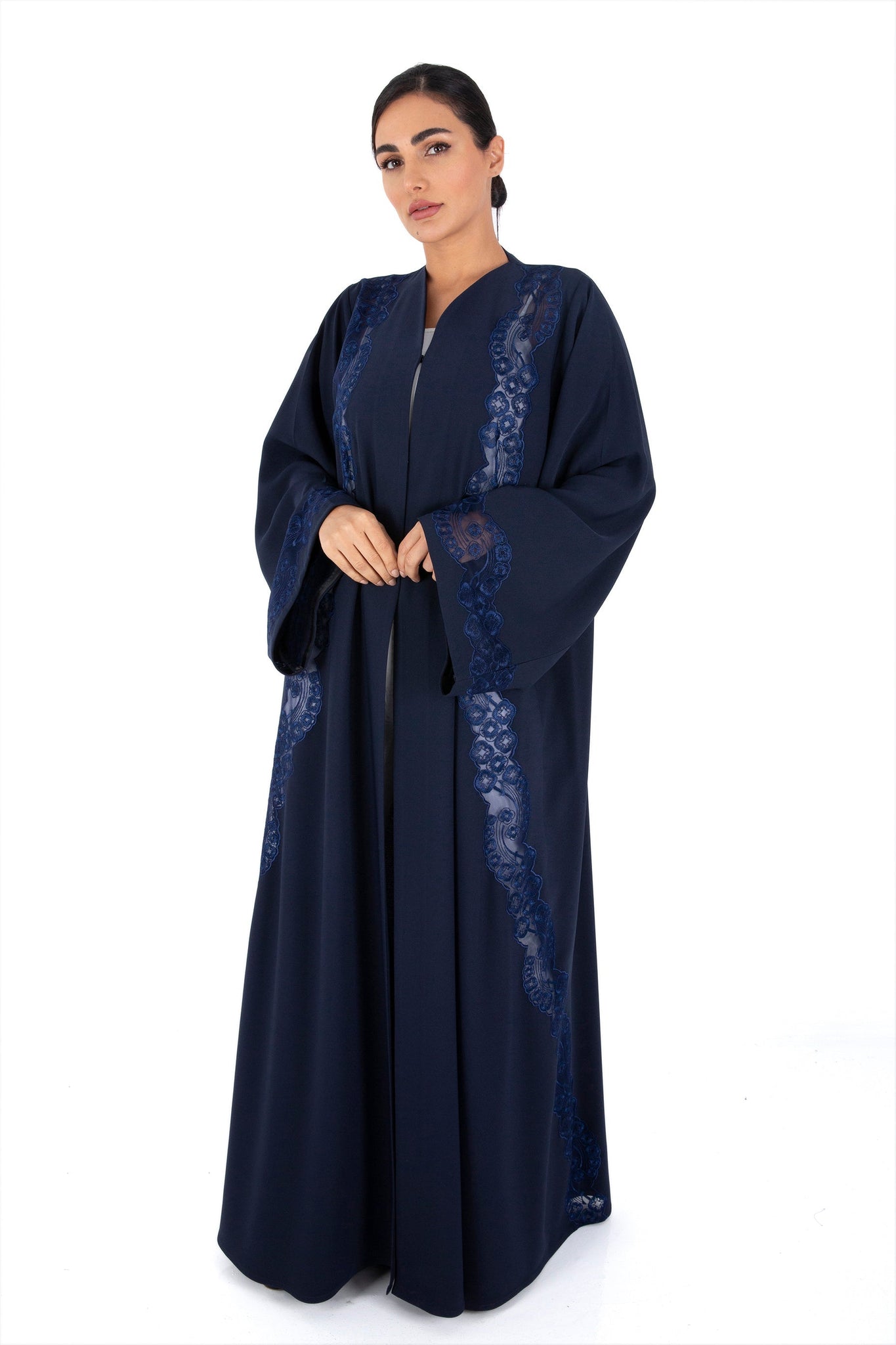 Hanayen Classic Navy Blue Abaya With Embroidery Design