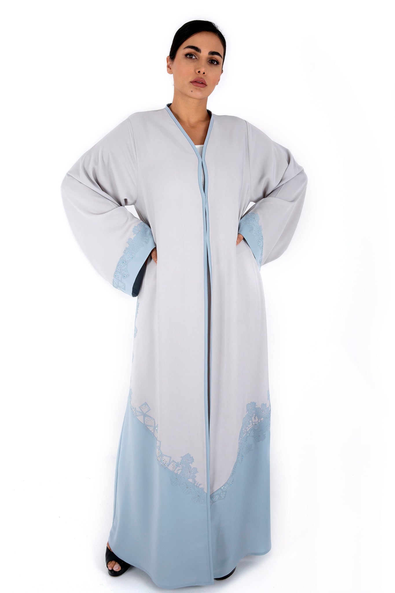 Hanayen colored Abaya detailed with Crystal  Elements