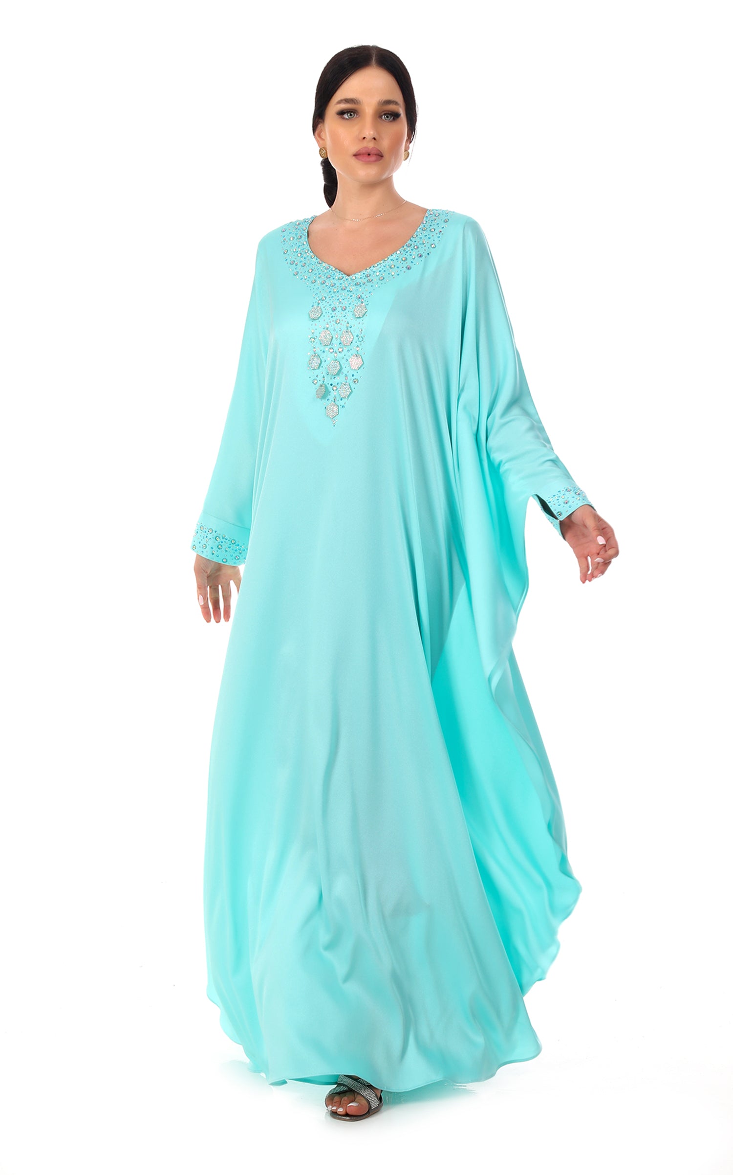 Shop Online Turquoise Classic Jalabiya With Crystals Details | Women's ...