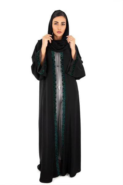 Hanayen Elegant Classic Abaya with modern laser cut embellished with Crystal  Elements