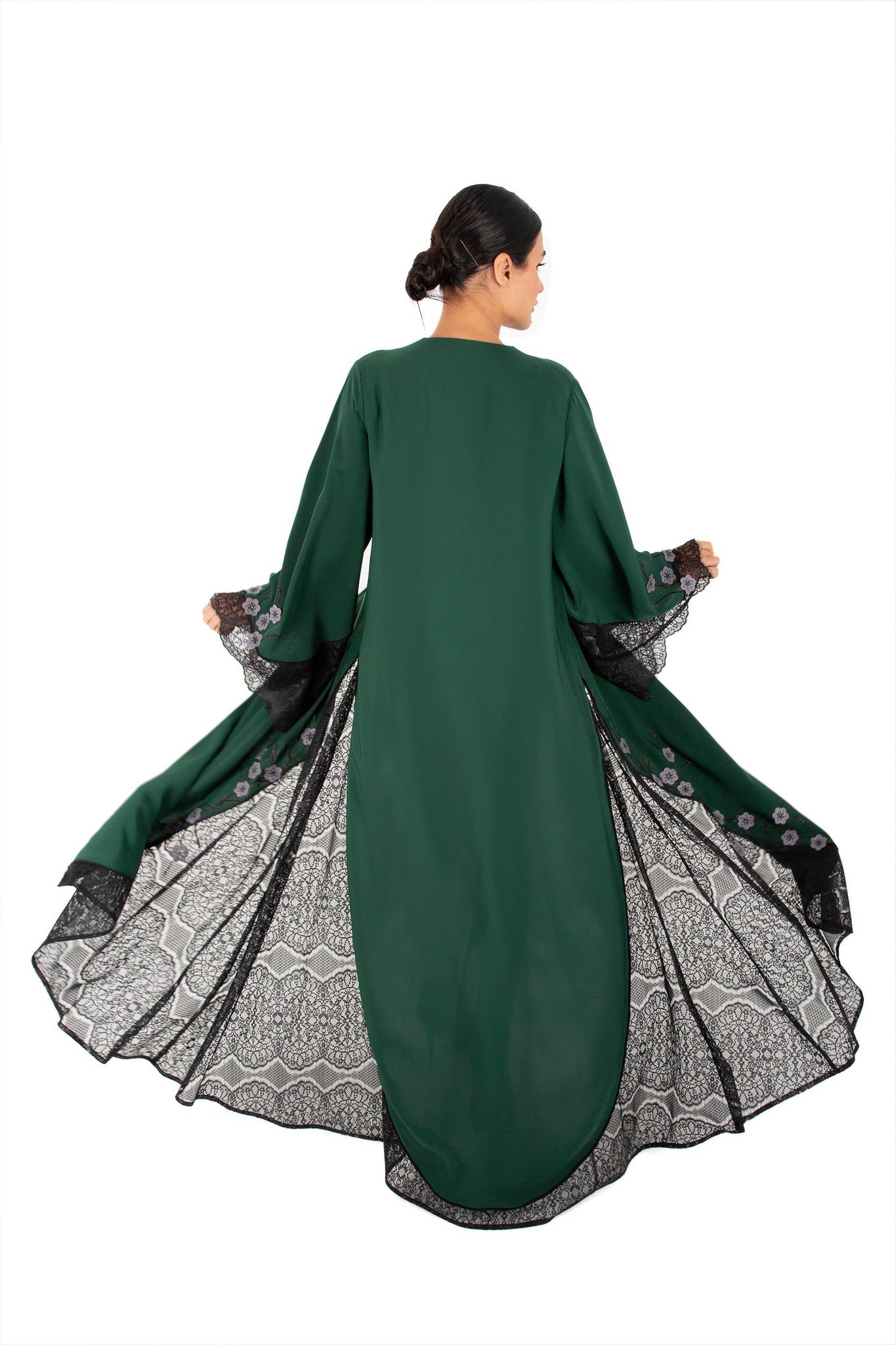 Hanayen Exquisite Abaya with lace inserts detailed with floral laser cut