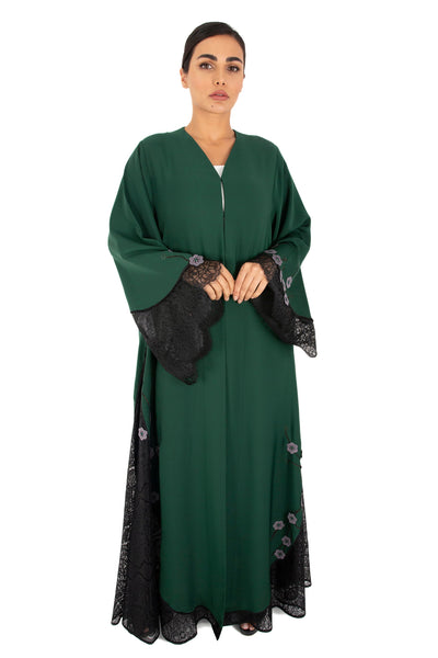 Hanayen Exquisite Abaya with lace inserts detailed with floral laser cut