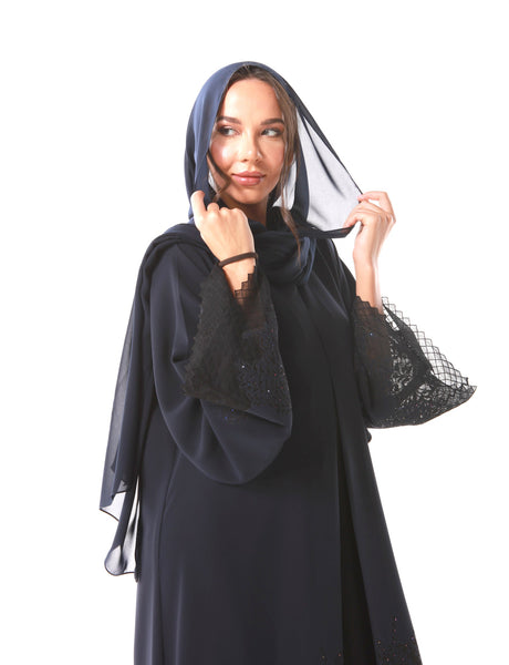 Hanayen Exquisite laser cut colored A- Line Abaya detailed with Crystal Elements