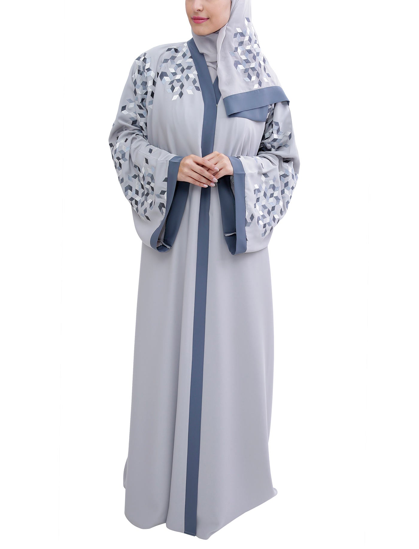 Hanayen Light blue stone coloured  Abaya with Slate Blue Borders