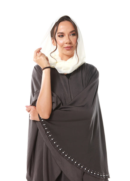Hanayen Trendy Double layered wide sleeve Abaya with hot fix stone highlights