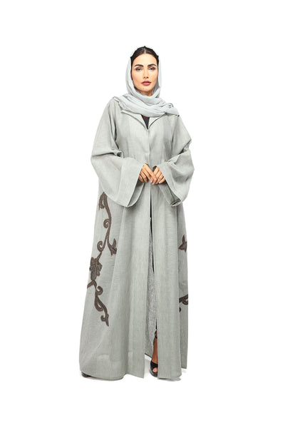 Hanayen Linen Abaya with Embroidery