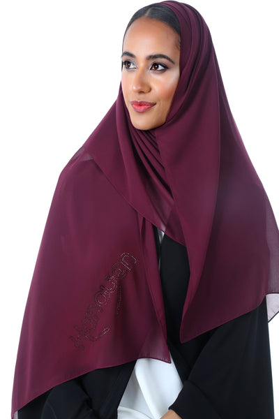 Hanayen Maroon Chiffon Sheila With Crystal Signature