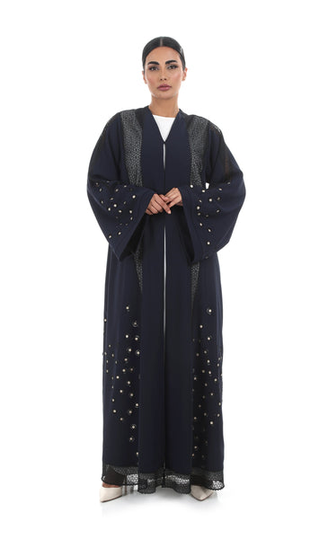 Hanayen Modern Abaya with Intricate Laser Cut Highlighted with Hand Embroidery