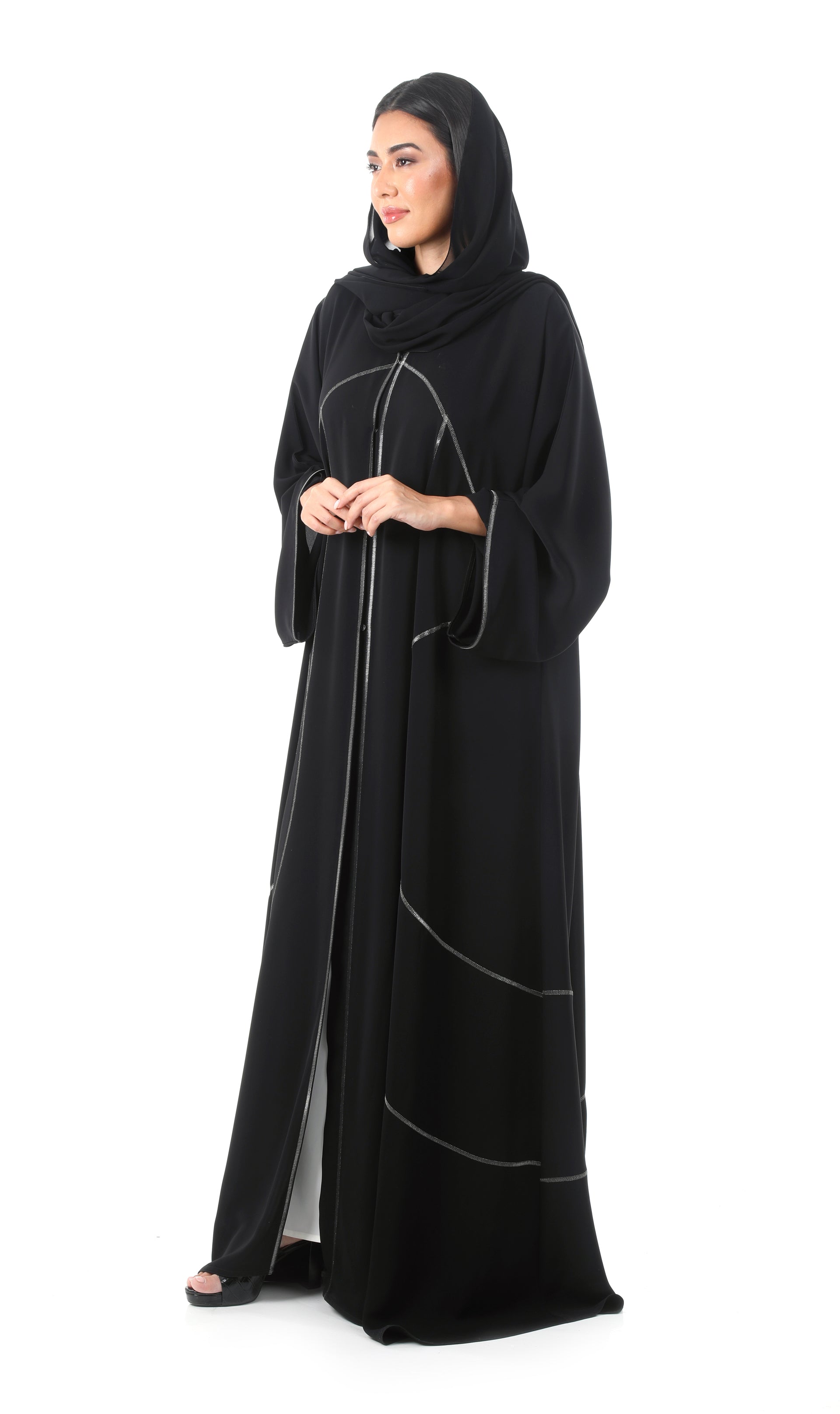 Modern Neck Embroidered Party Abaya Black