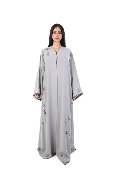 Hanayen Modest Gray Abaya With Crystal Details