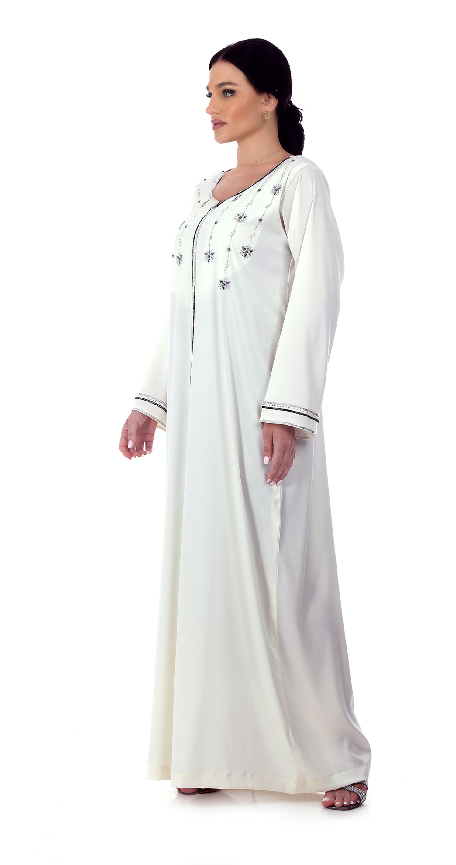 white christmas dresses Off-White Arabic Jalabiya with Crystals Design white christmas dresses Off-White Arabic Jalabiya with Crystals Design