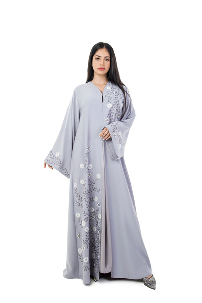 Hanayen Steel Gray Floral Design Abaya