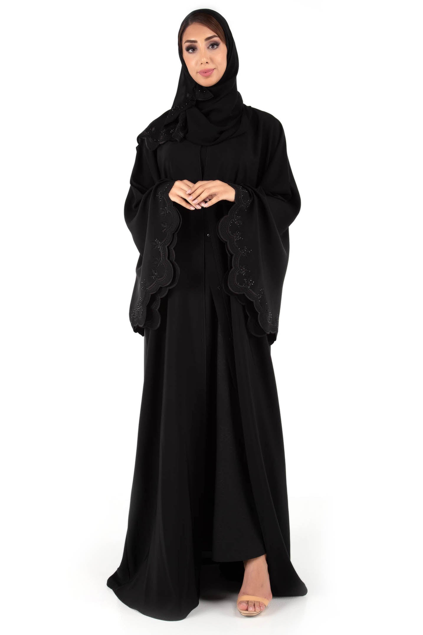 Traditional Black Abaya With Long Embroidered Sleeves Traditional Black Abaya With Long Embroidered Sleeves