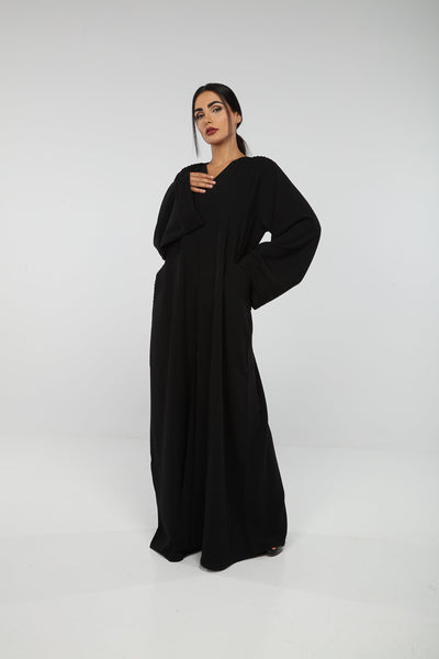 Hanayen Traditional Plain Cut Black Abaya